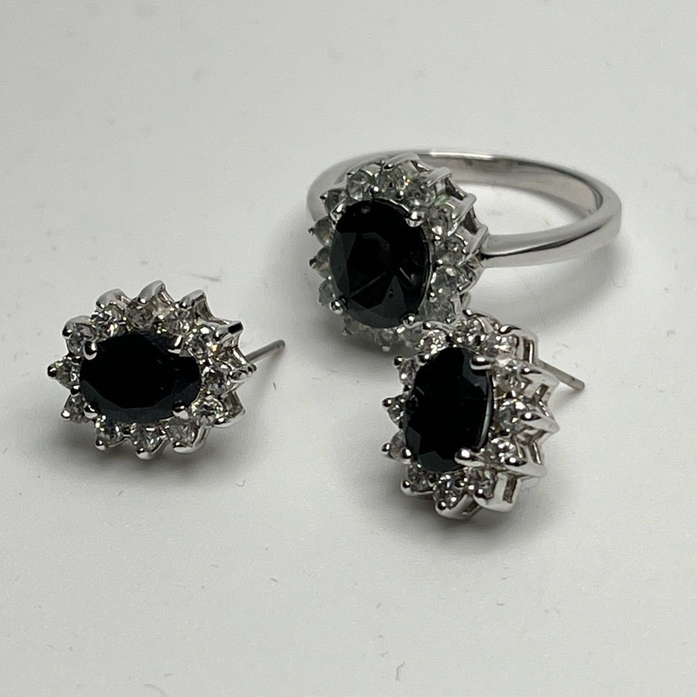 Elegant Silver and Onyx Ring and Earrings